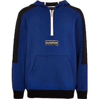 Boys blue block zip hoodie